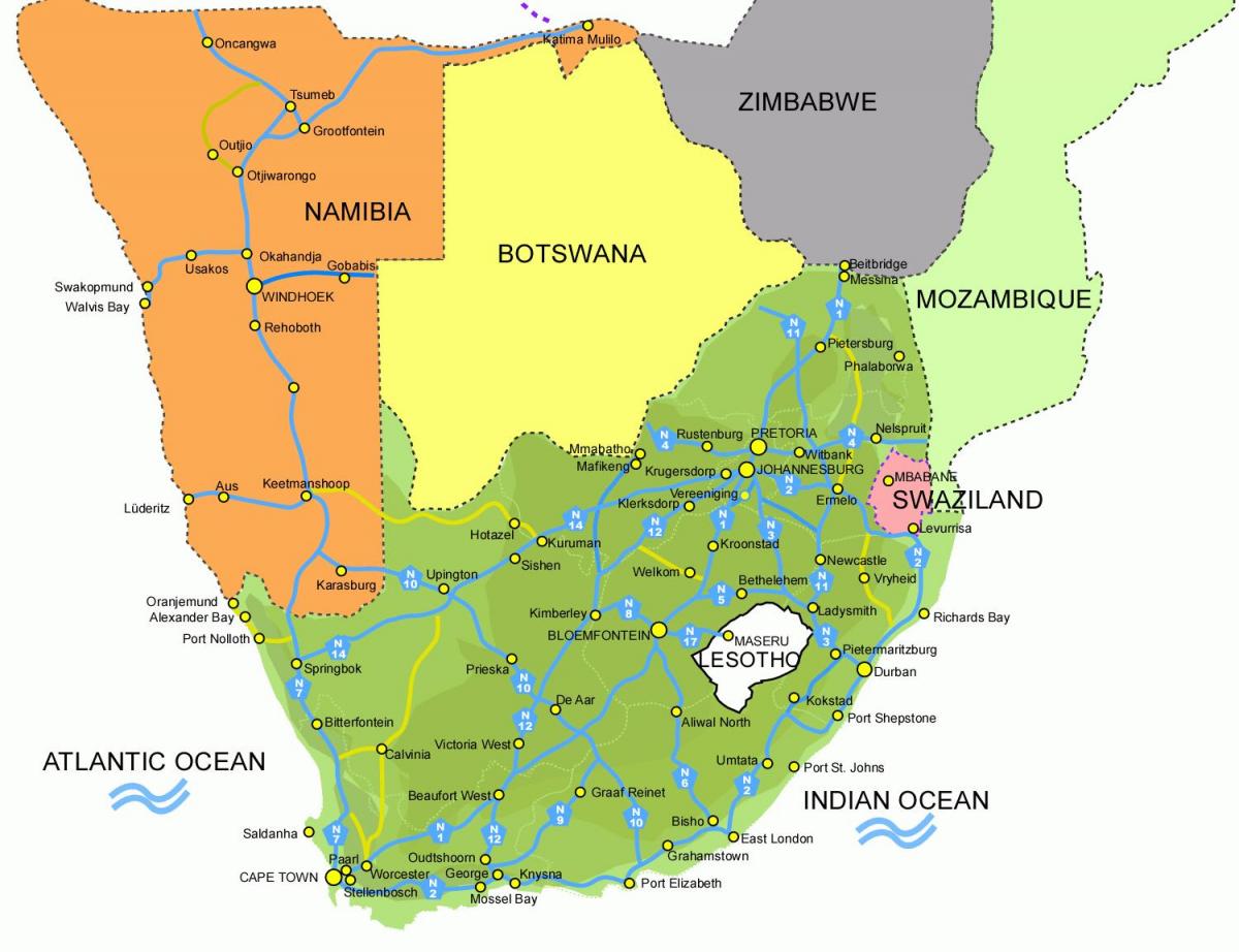 ramani ya Lesotho na afrika ya kusini